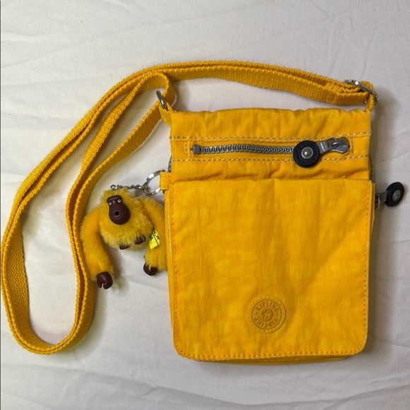Kipling Yellow Crossbody Bag with signature monkey keychain - Picture 1 of 12